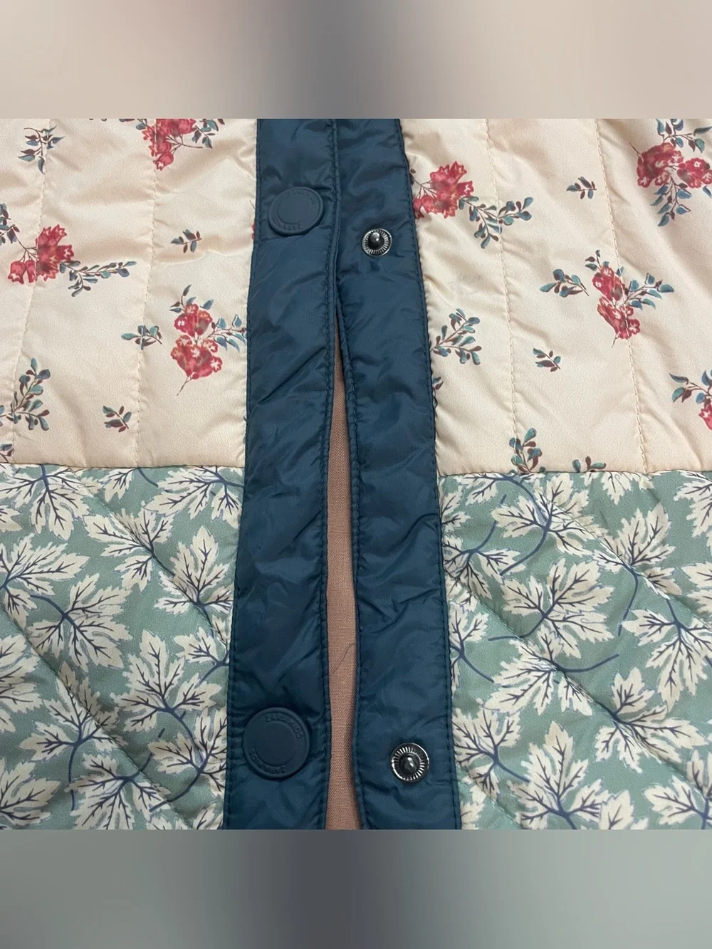 Zara Cream Floral Quilted Vest with Blue Trim